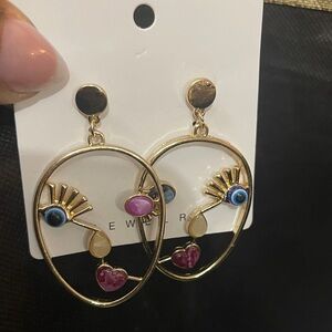 Artistic Gold and Multicolor Face Earrings